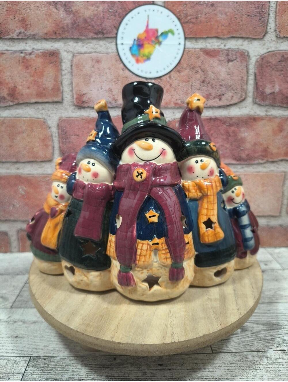 Snuggles Snowman Family Christmas Holiday Tea Light Candle Holder Decorative